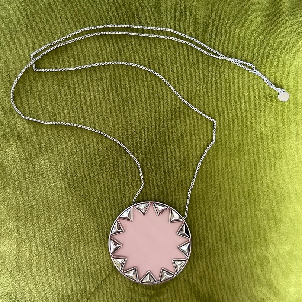 HOUSE OF HARLOW faux pink leather silver medallion necklace